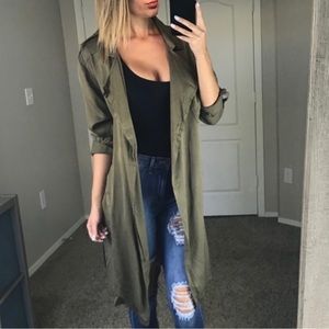 Olive Green Belted Trench Coat NWOT